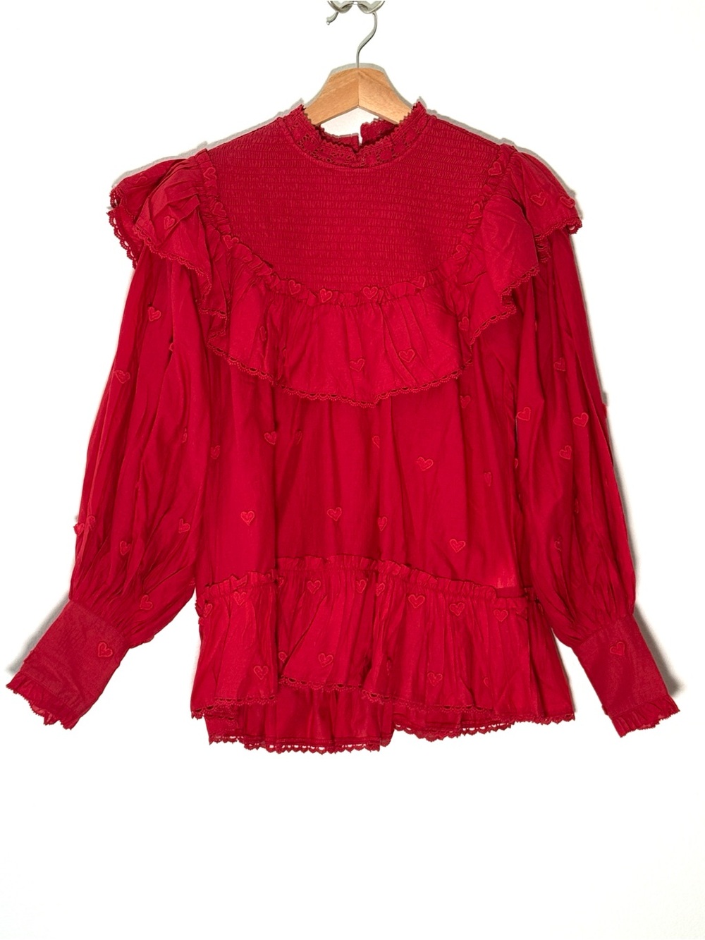 Farm Rio Women’s Red Heart Embroidered Blouse